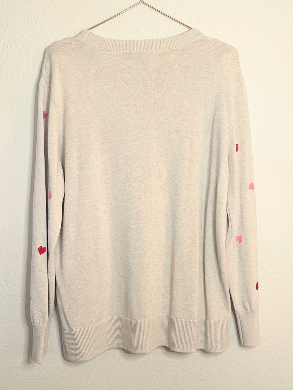 Heart Print Sweater Beige Pink Red Valentines Lightweight XL - Picture 5 of 8